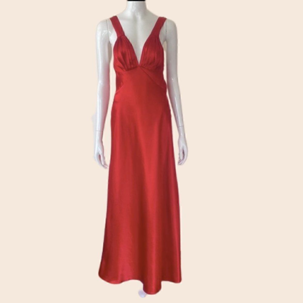 Frederick's of Hollywood Cherry Red Pleated Maxi Slip Dress Size Medium